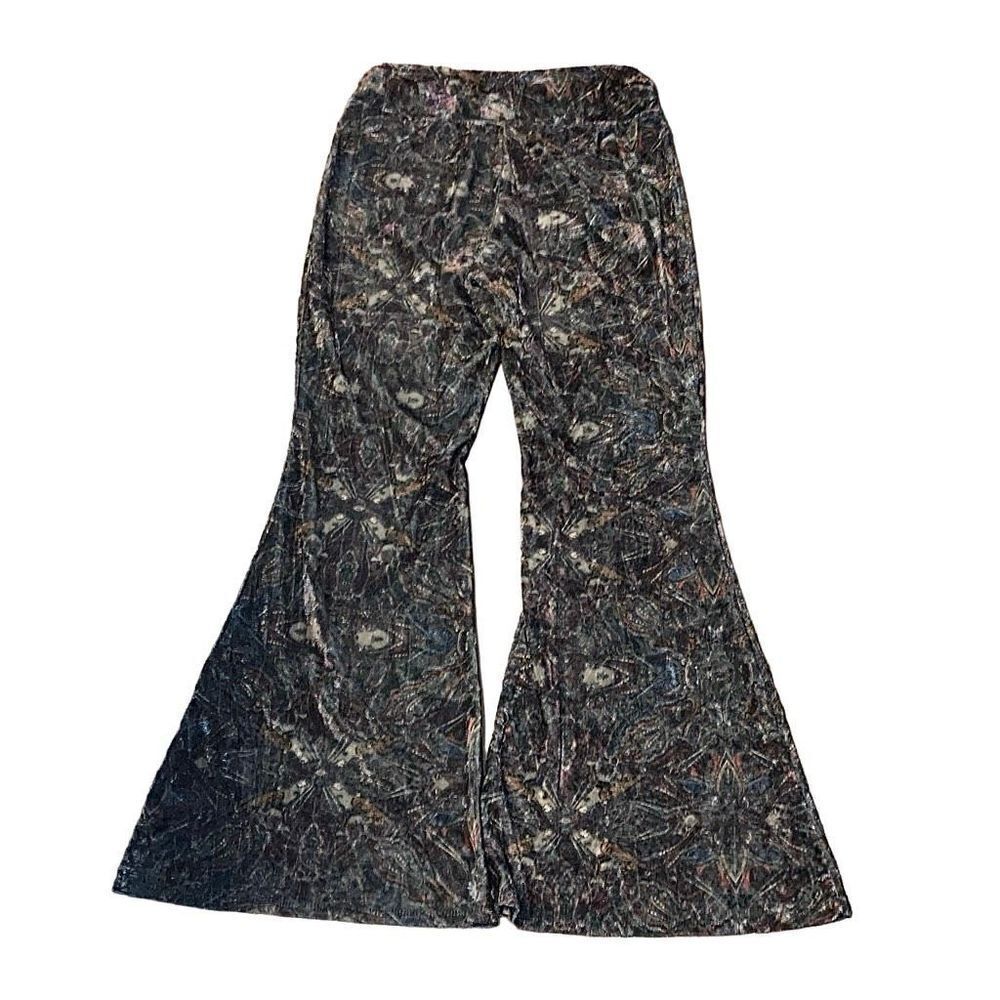 Earthbound Trading Co Size Medium High Waisted Velvet Bohemian Flare Leg Pants - Picture 2 of 5